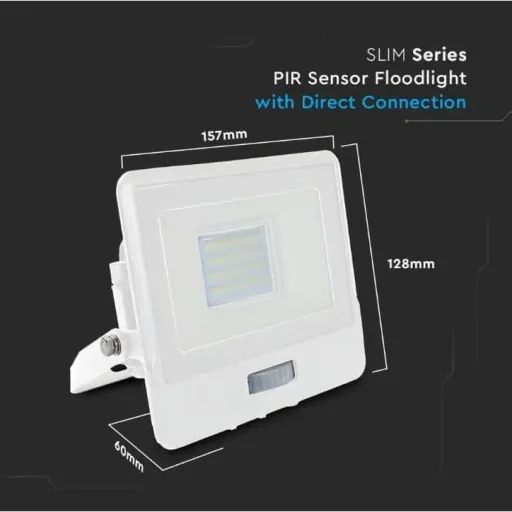 VT-128S LED Floodlight with Sensor - 20 W - 1510 Lm - 3000K - White
