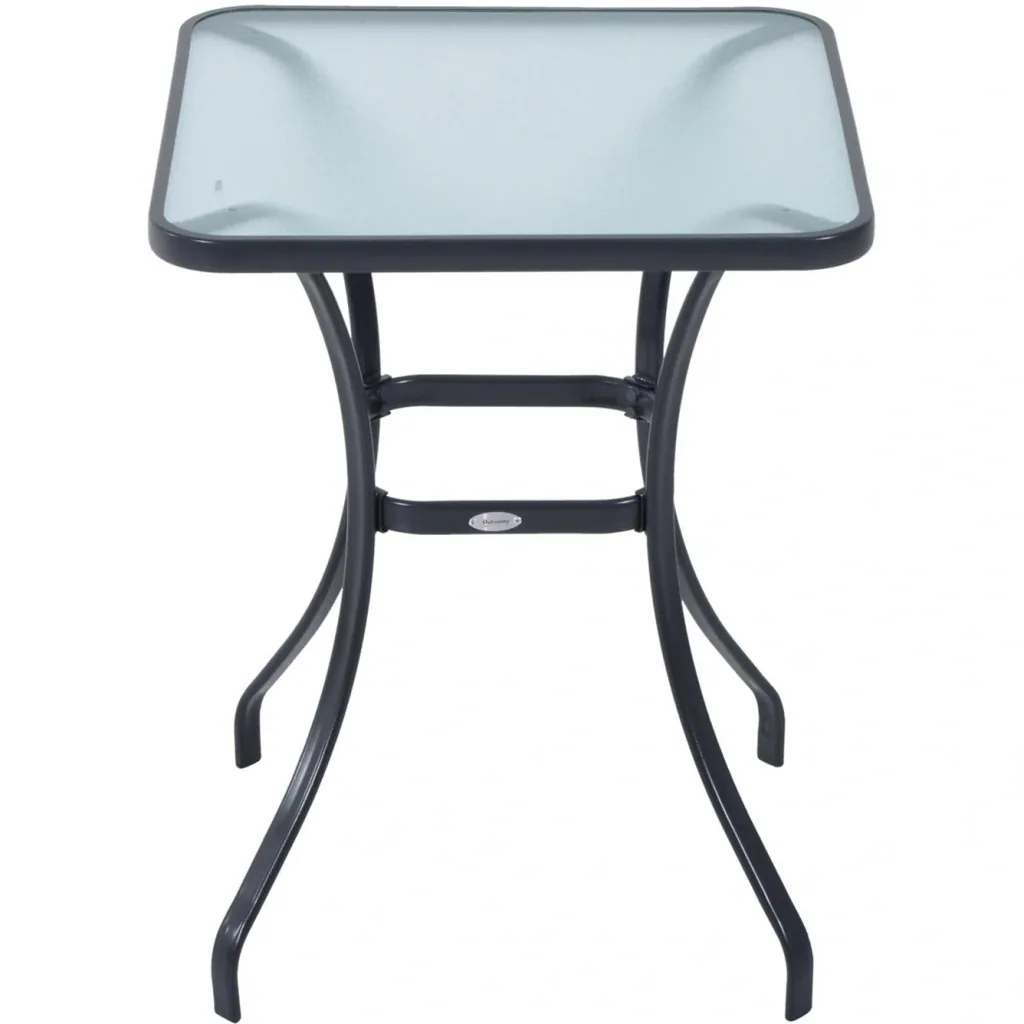 Garden table bistro table tempered glass metal 68.5x68.5cm black