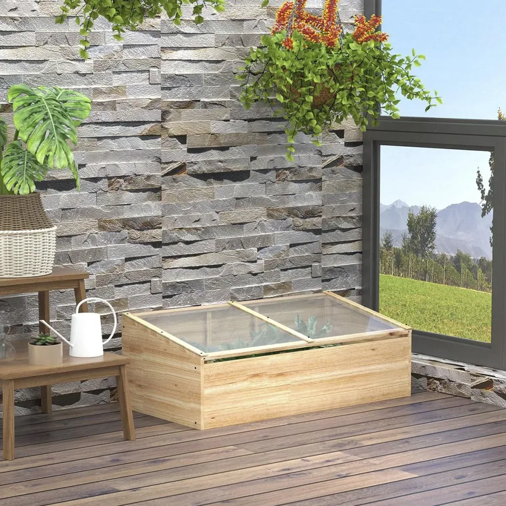 Greenhouse wooden cold frame cold frame greenhouse garden & planter system for garden balcony, 100 x 50 x 35 cm, Nat