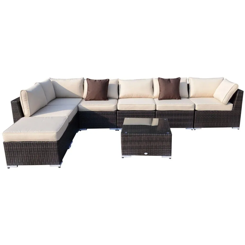 Polyrattan garden furniture set including cushions