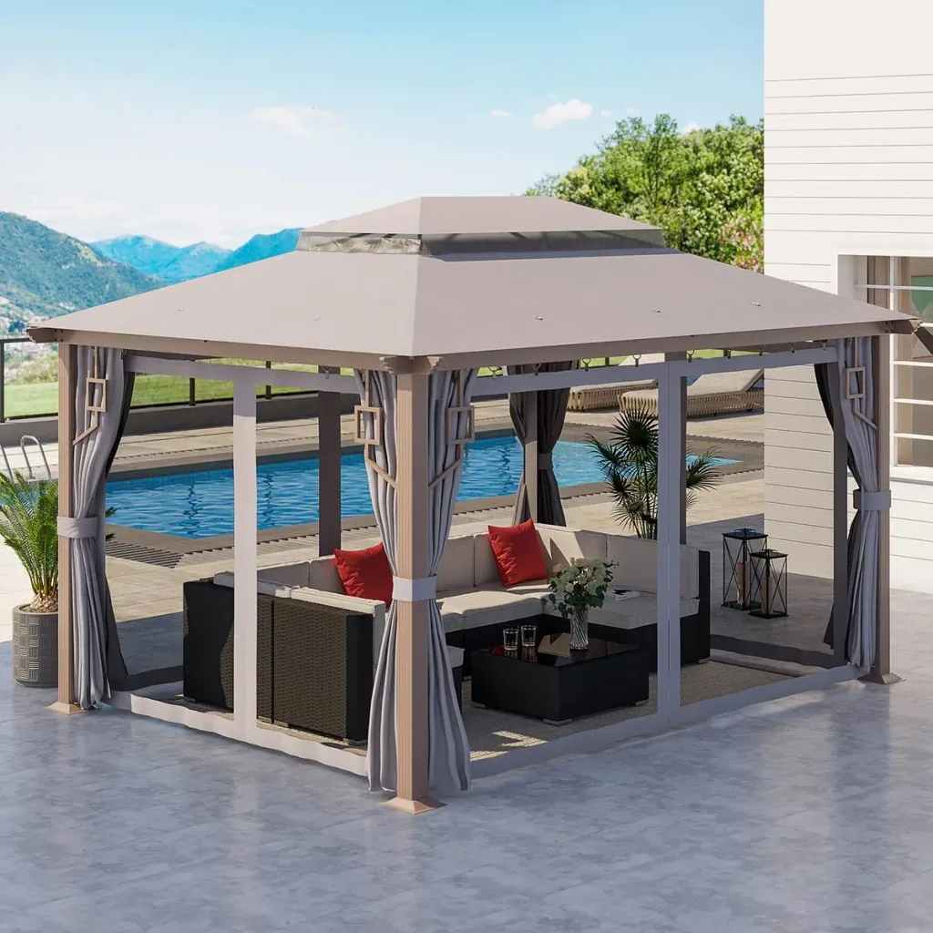 Garden gazebo - incl. curtains - grey - 4 x 3 m