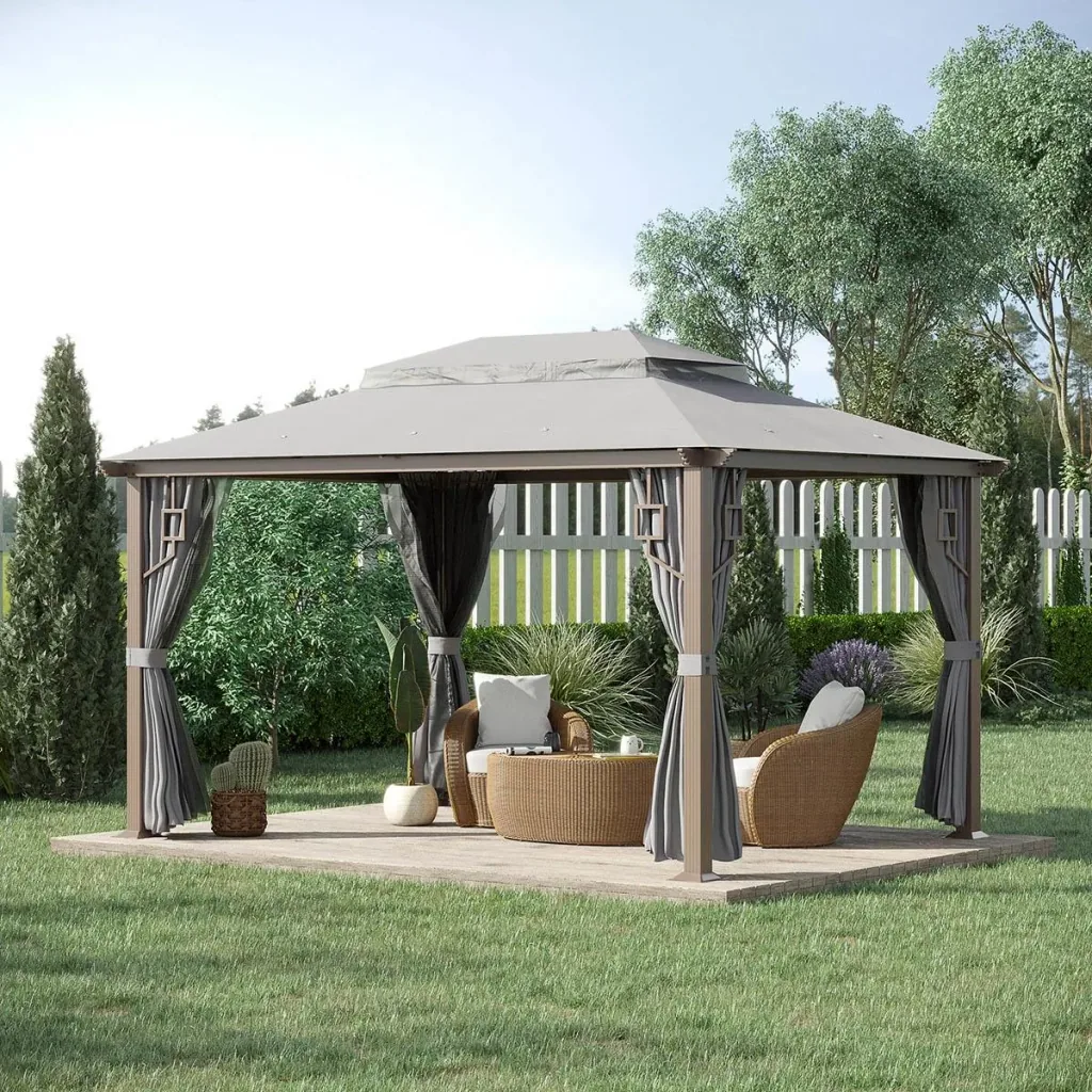 Garden gazebo - incl. curtains - grey - 4 x 3 m