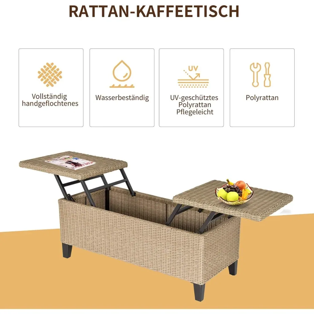 2-in-1 garden table with storage space khaki