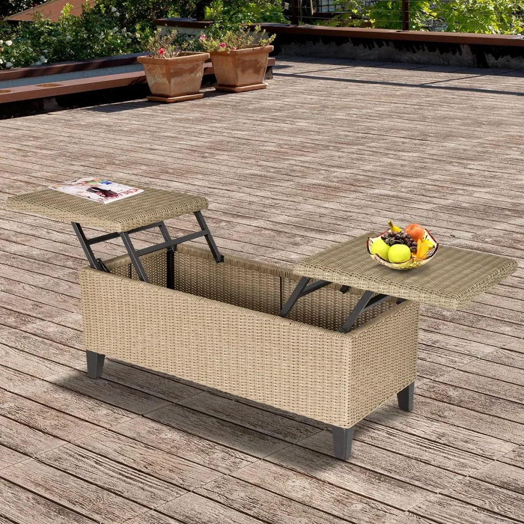 2-in-1 garden table with storage space khaki