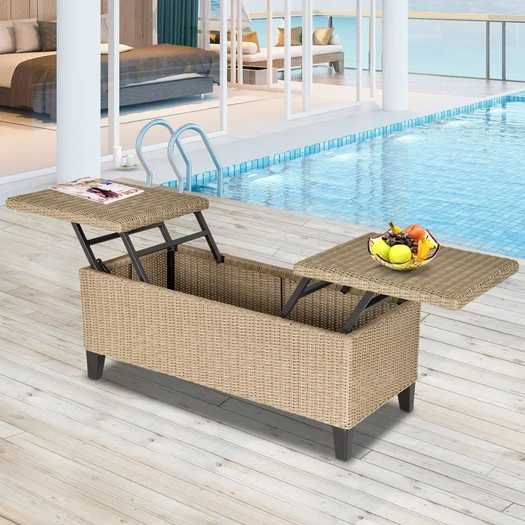 2-in-1 garden table with storage space khaki