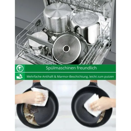 Cheffinger Casserole Dish / Low Pan / Serving Pot - Marble Coating - with Removable Silicone Handles - SS - 28cm
