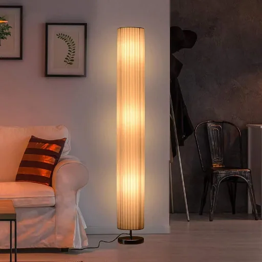 Floor lamp, floor lamp, stainless steel base, textile lampshade 40W round white ?20 x 160 cm