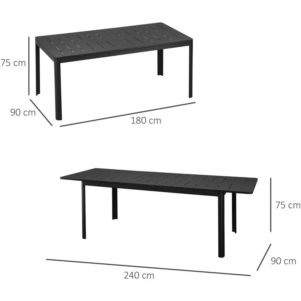 Extendable balcony table 180-240 cm patio table extendable dining table outdoor aluminum black