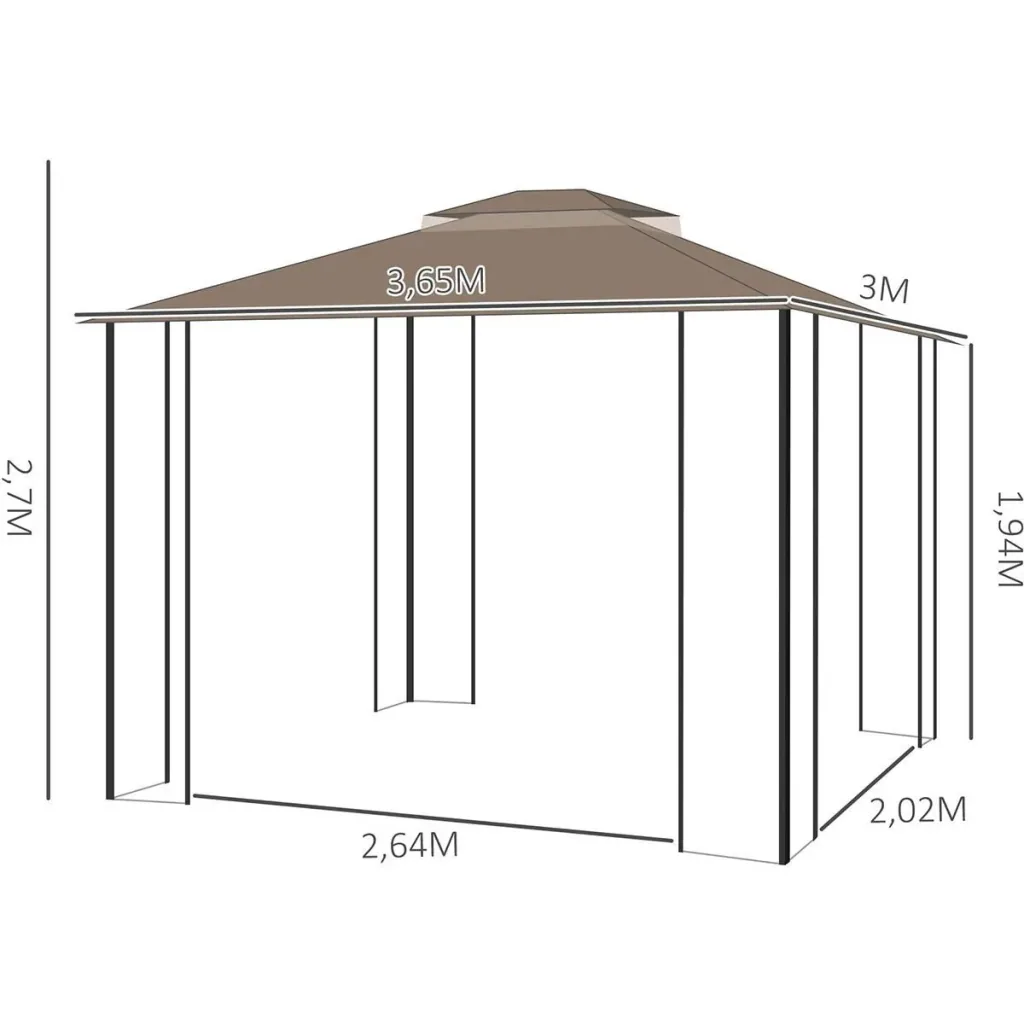 Garden arbor with umbrella - brown/beige - 3.7 x 3 m