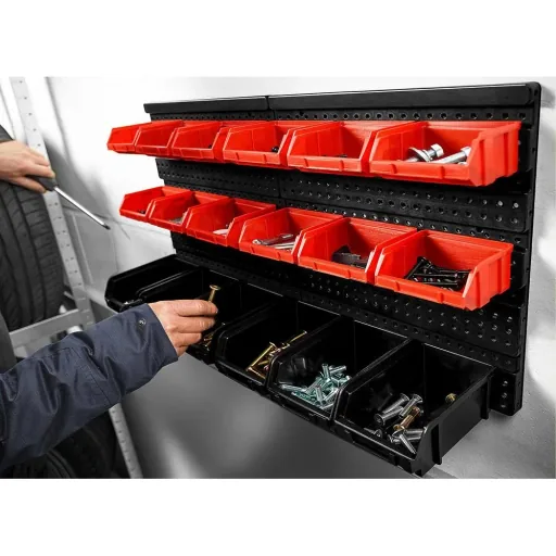 4x tool rack with stacking boxes 32 pieces - 2 wall panels of 32x38x2 cm