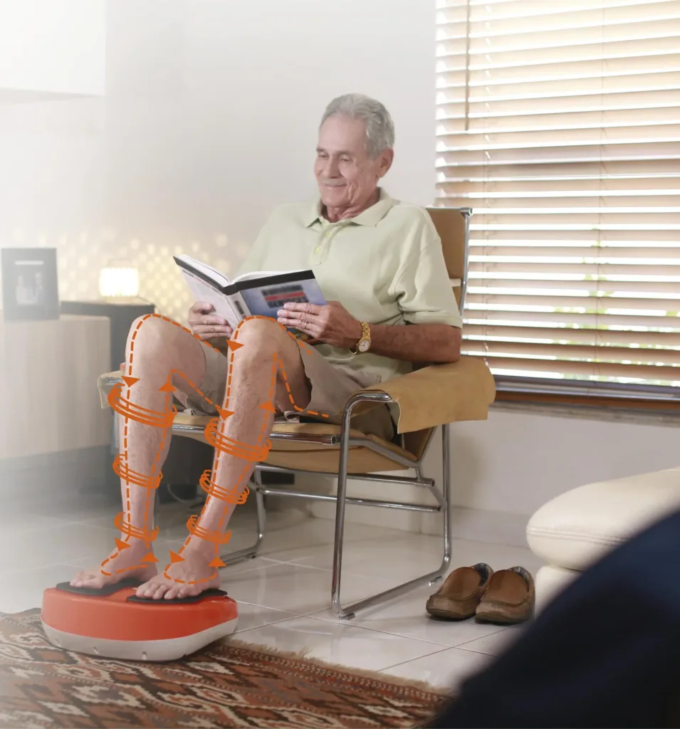 Massage device, foot massage device, “VibroLegs”, orange