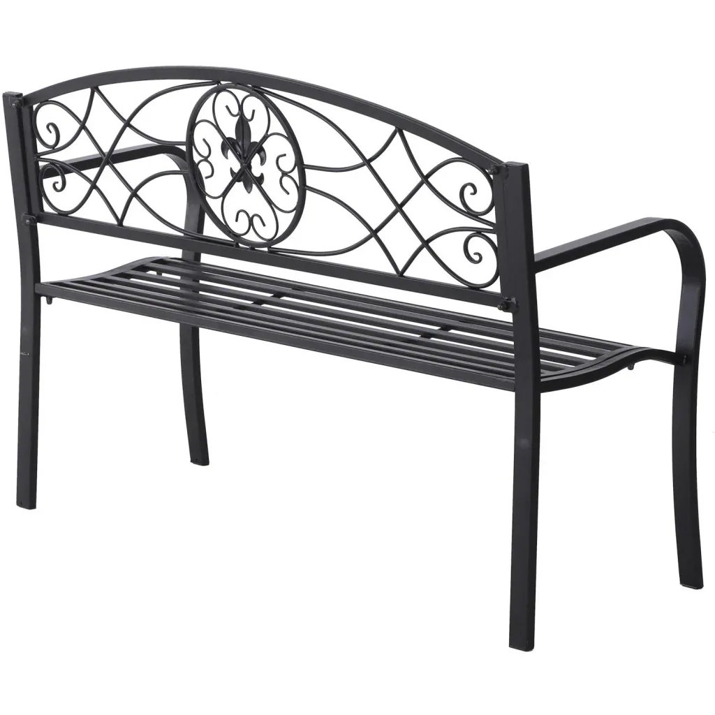 2-seater garden bench with armrests, metal bench, country house style, metal, black, 128 x 50 x 91 cm