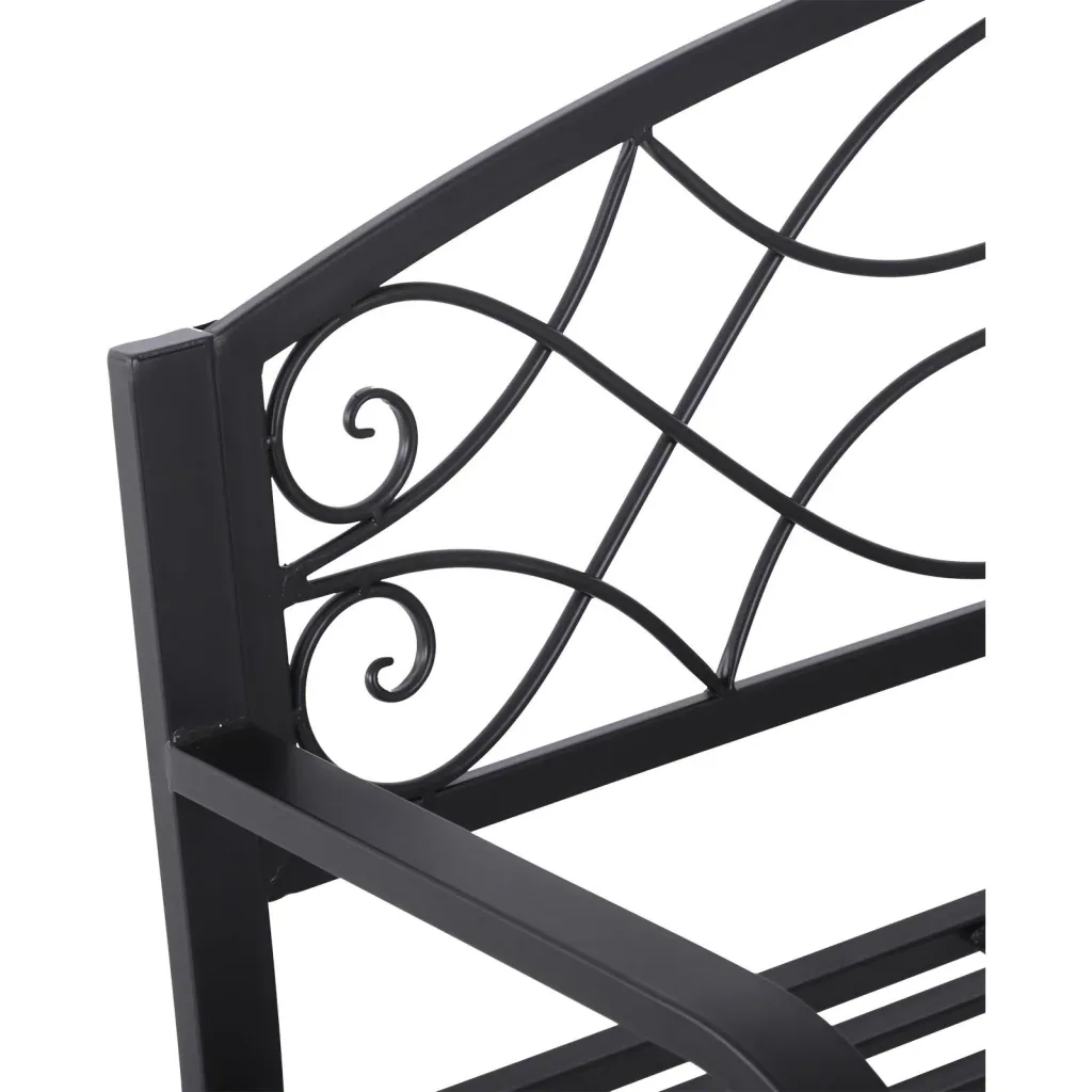 2-seater garden bench with armrests, metal bench, country house style, metal, black, 128 x 50 x 91 cm