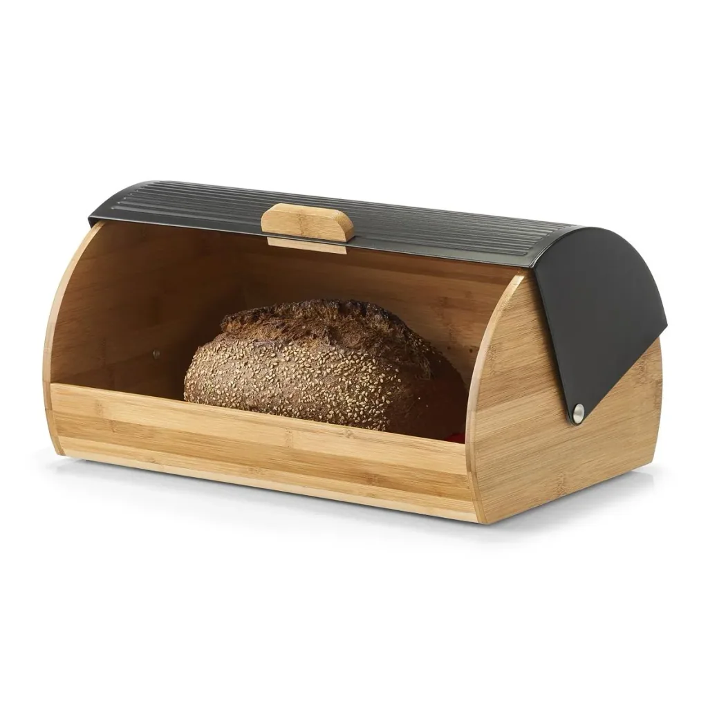 Bread bin, bamboo/metal, black