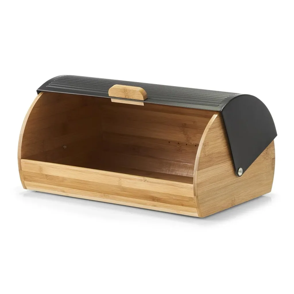 Bread bin, bamboo/metal, black