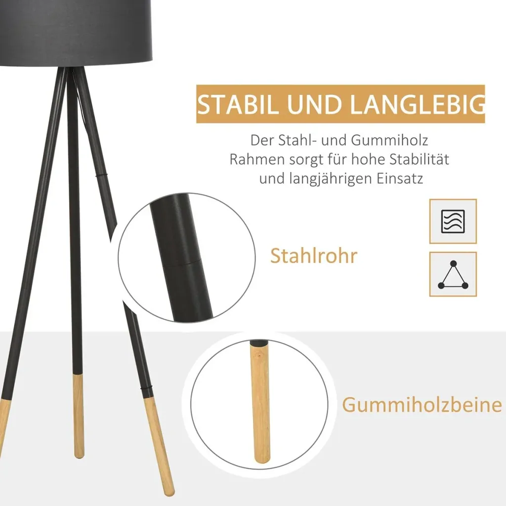 Designer floor lamp with tripod and foot switch grey