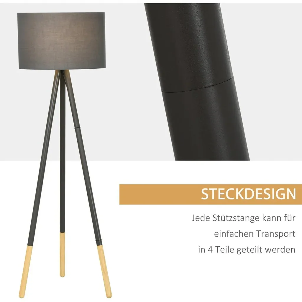 Designer floor lamp with tripod and foot switch grey