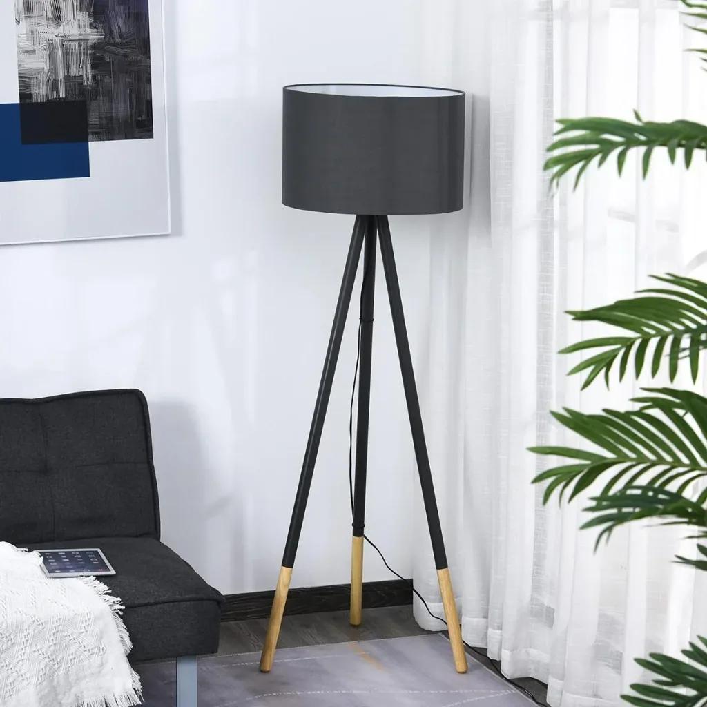 Designer floor lamp with tripod and foot switch grey