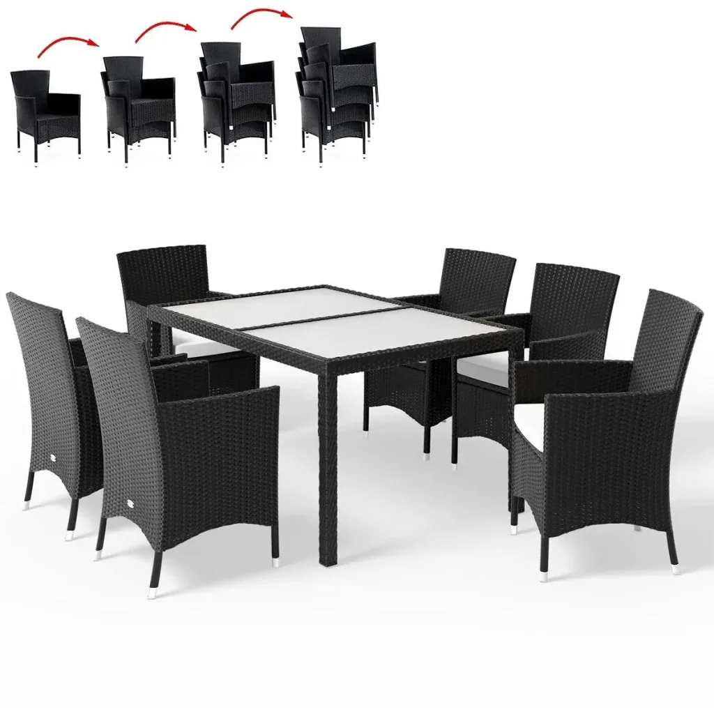 Garden set polyrattan Milan 6+1 set - black