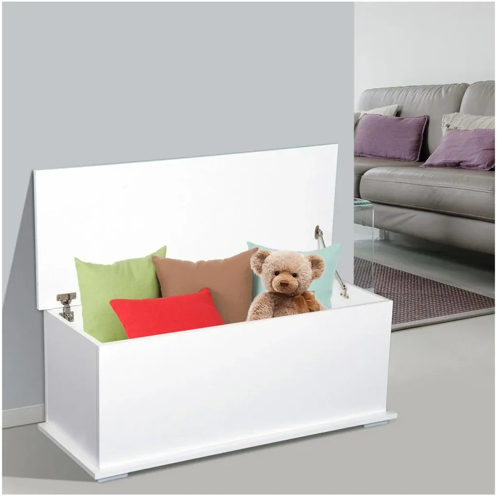 Chest storage box wooden box with folding lid white
