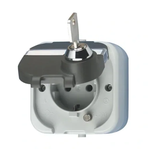 Damp-proof socket with lockable cover, IP44