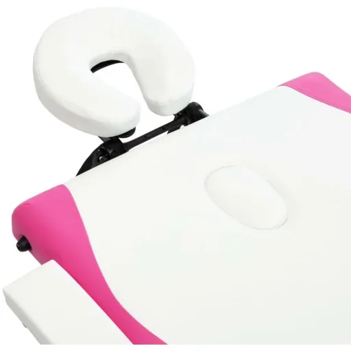 Folding massage table with 3 zones wood white and pink