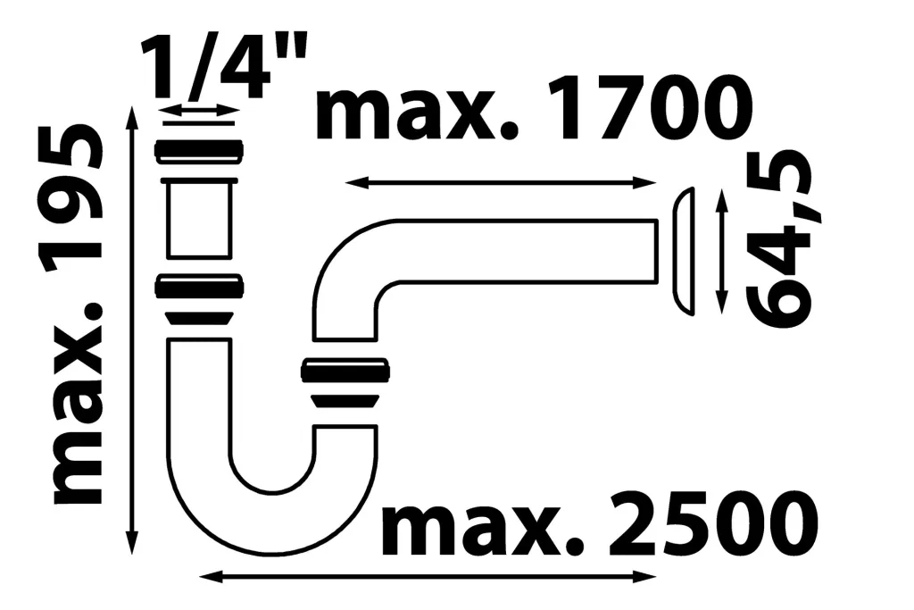 Tubular siphon, chrome, 1 1/4" x 32 mm