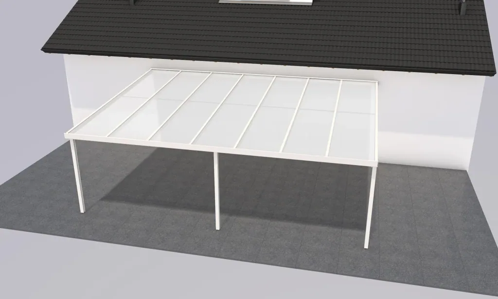 Patio roof Premium, white, 7120 x 5060 mm - Polycarbonate multi-wall sheets 16 mm, opal