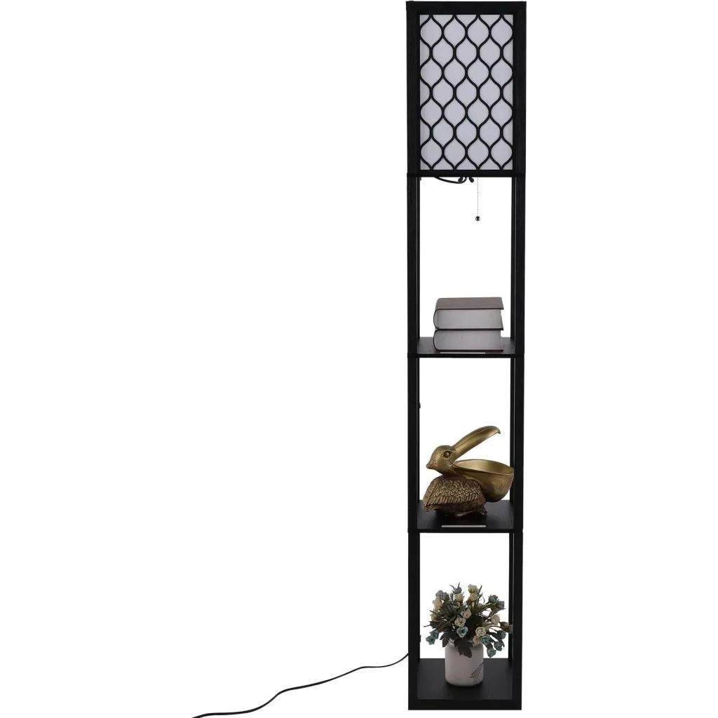 Floor lamp with shelves, interior lighting, E27 up to 40W, wood, black, 26 x 26 x 160 cm