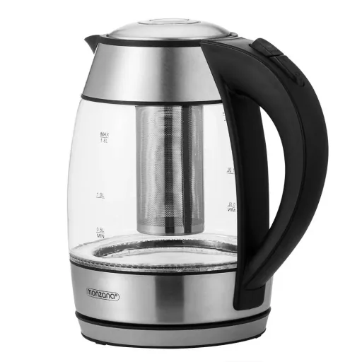 Kettle silver/black glass 1.8L including tea strainer