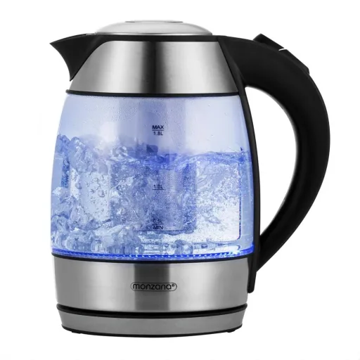 Kettle silver/black glass 1.8L including tea strainer