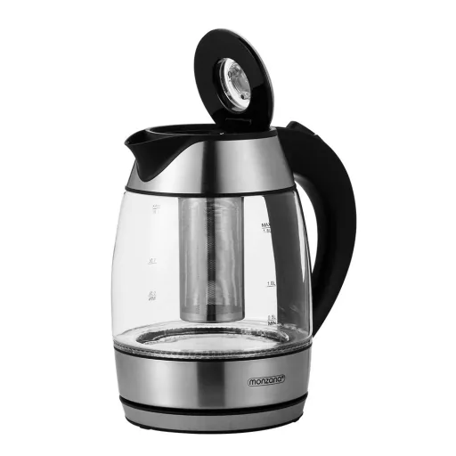 Kettle silver/black glass 1.8L including tea strainer