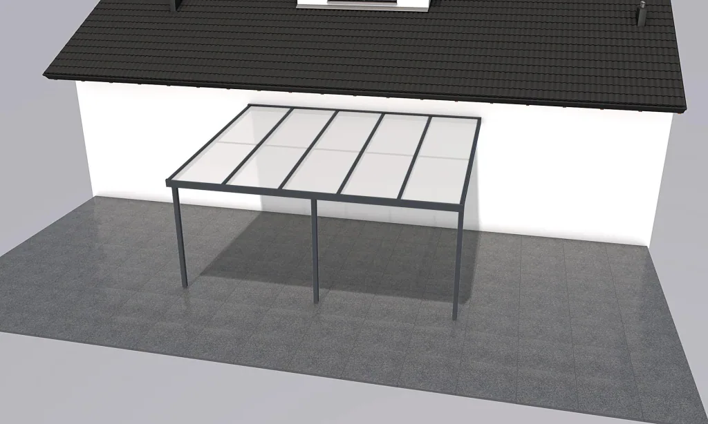 Patio roof Premium, anthracite, 5100 x 4060 mm - Polycarbonate multi-wall sheets 16 mm, opal