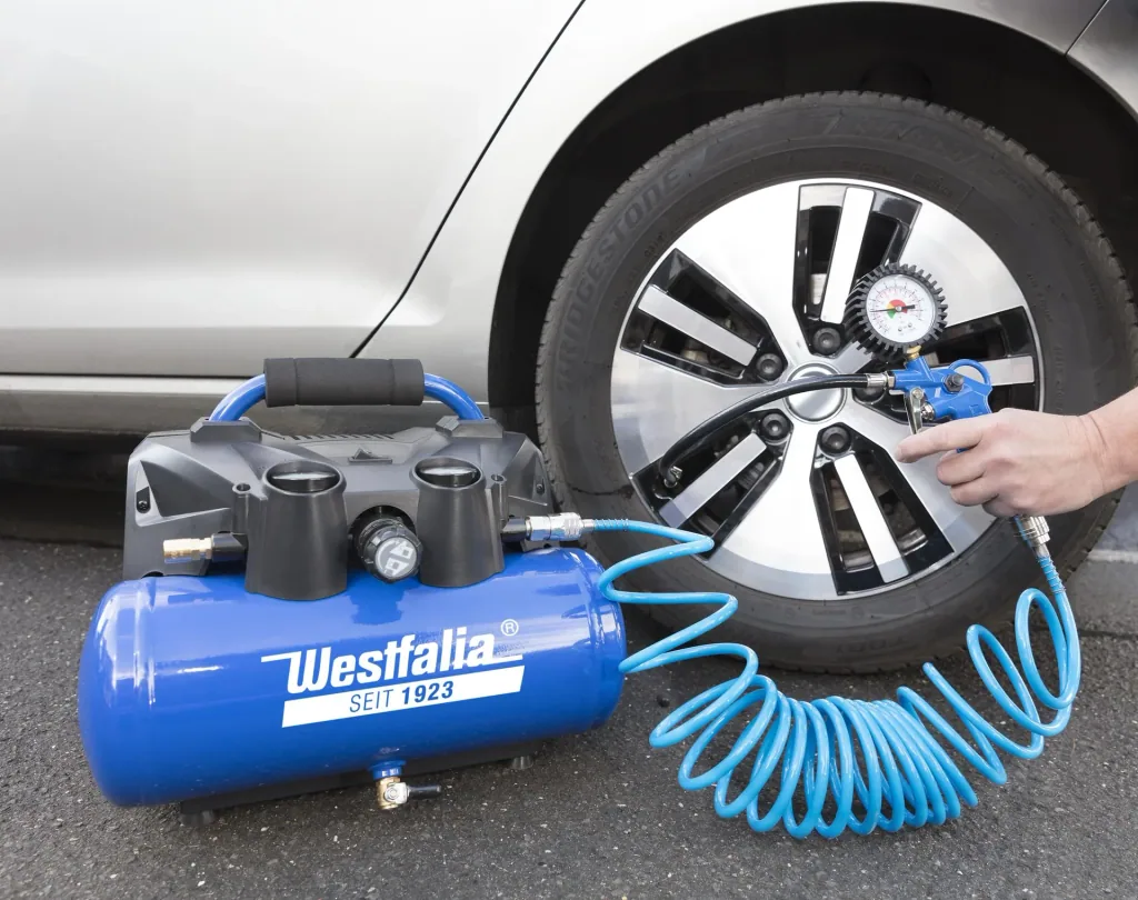 Cordless air compressor set, 2x18 Volt-4 Ah, 1x Dippel quick charger