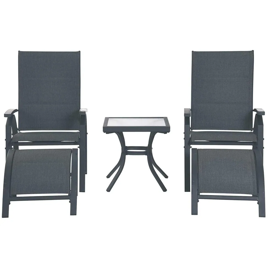 5-piece garden set, garden seating group, garden table set, garden lounger upholstered in metal + textilene grey, 2 x armchairs, 2 x stools