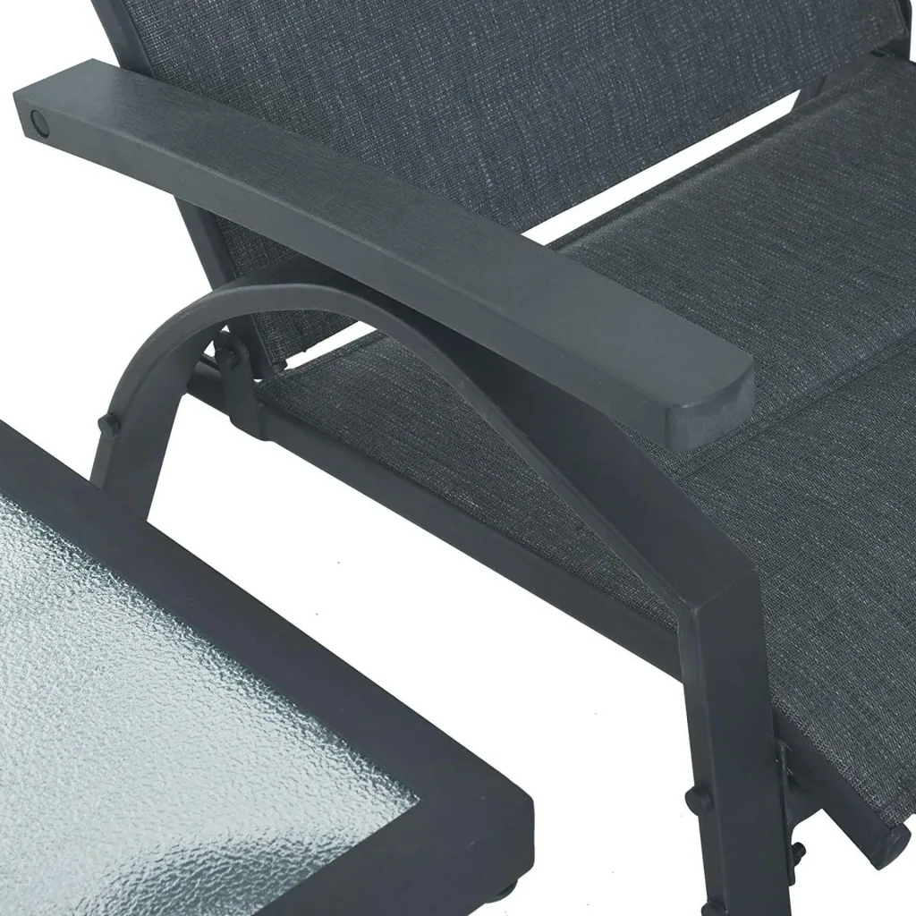 5-piece garden set, garden seating group, garden table set, garden lounger upholstered in metal + textilene grey, 2 x armchairs, 2 x stools