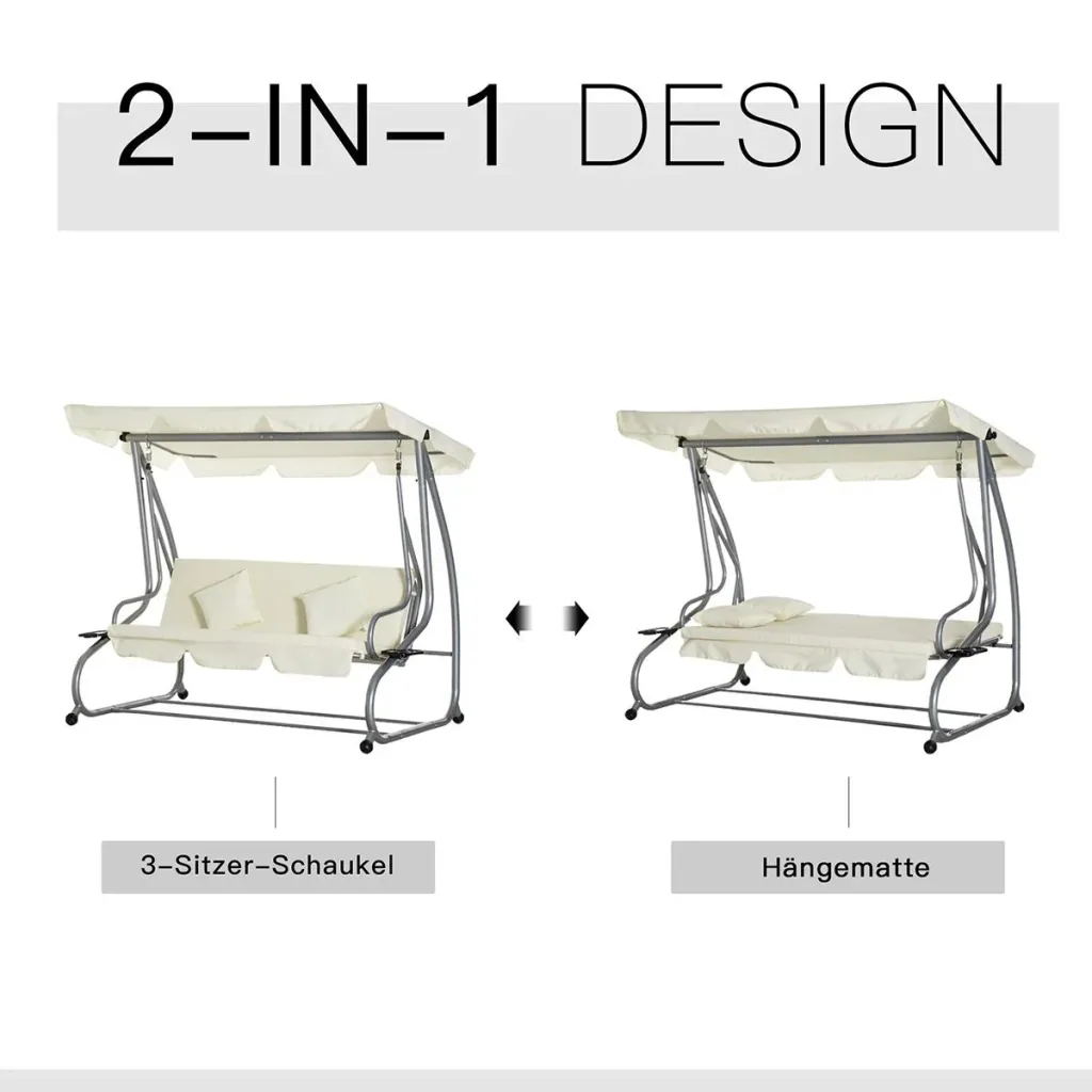 Rocking chair 3-seater porch swing garden swing with seat and backrest tray bench swing bench Dachwink