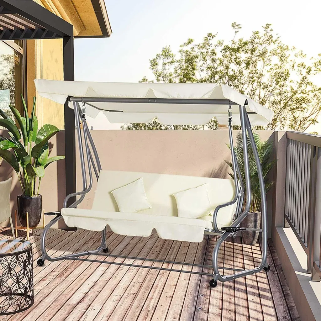 Rocking chair 3-seater porch swing garden swing with seat and backrest tray bench swing bench Dachwink