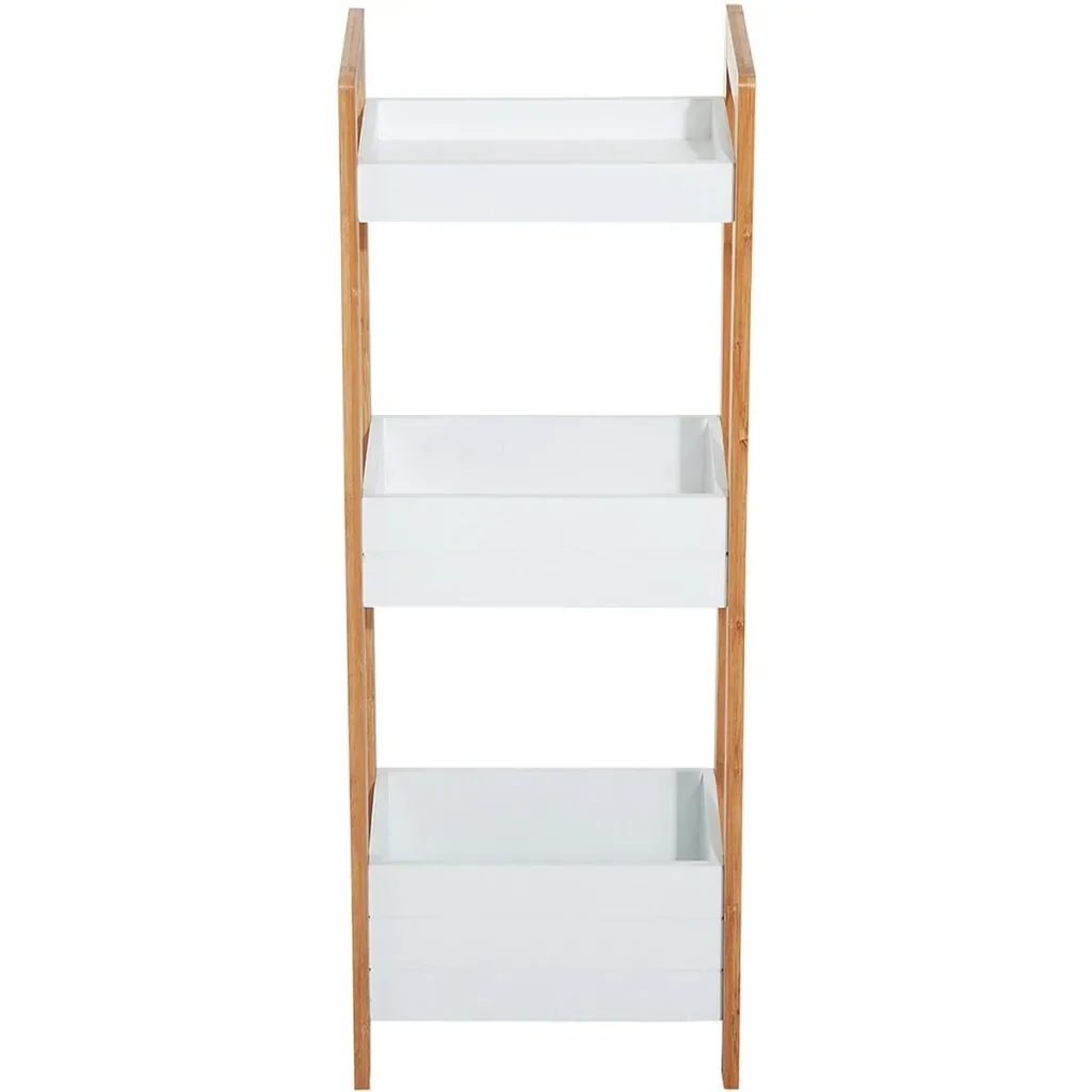 Bathroom shelf with 3 storage compartments white/natural