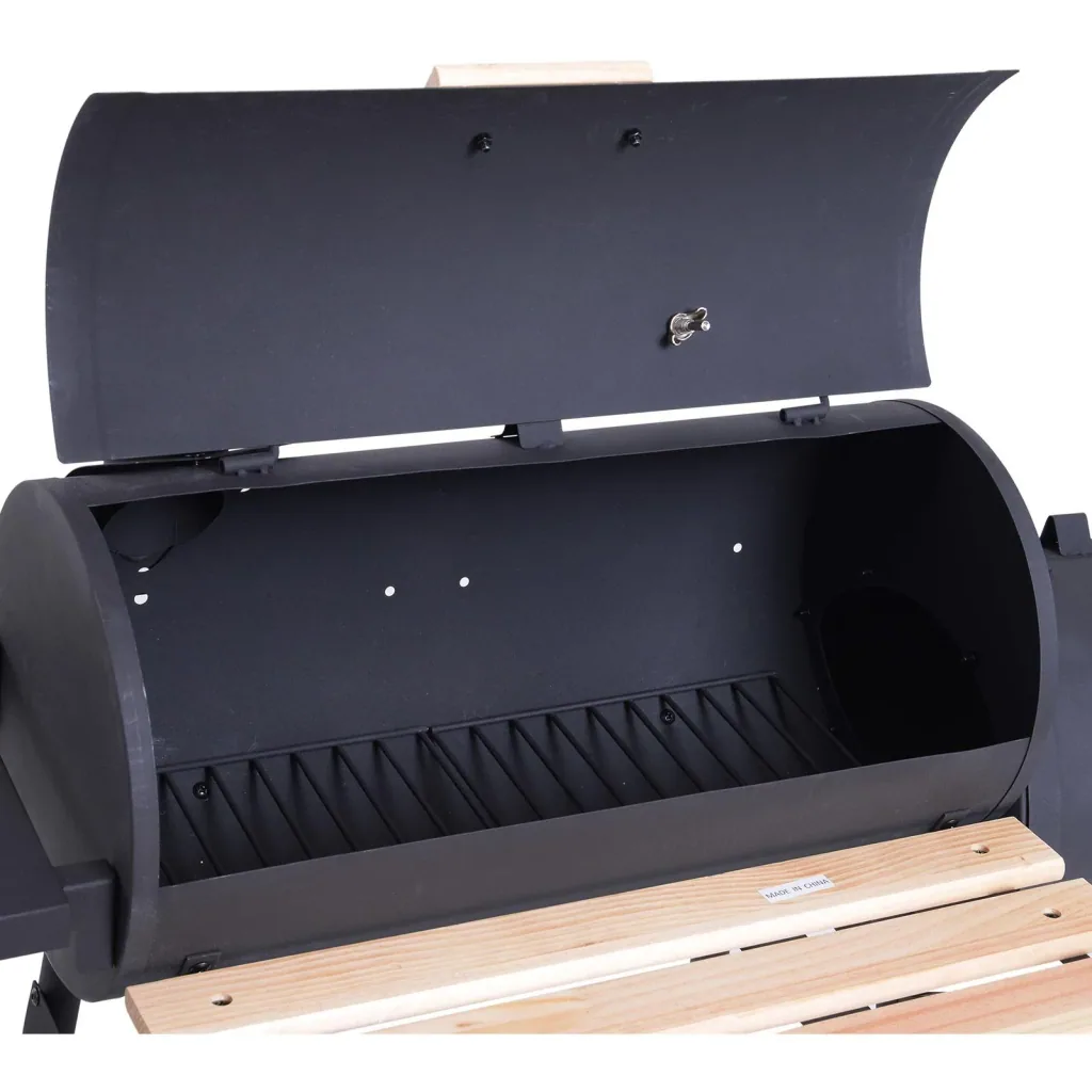 Smoker Grill BBQ Charcoal Grill Grill Cart with 2 x Combustion Chamber Chimney Black 124 x 53 x 108 cm