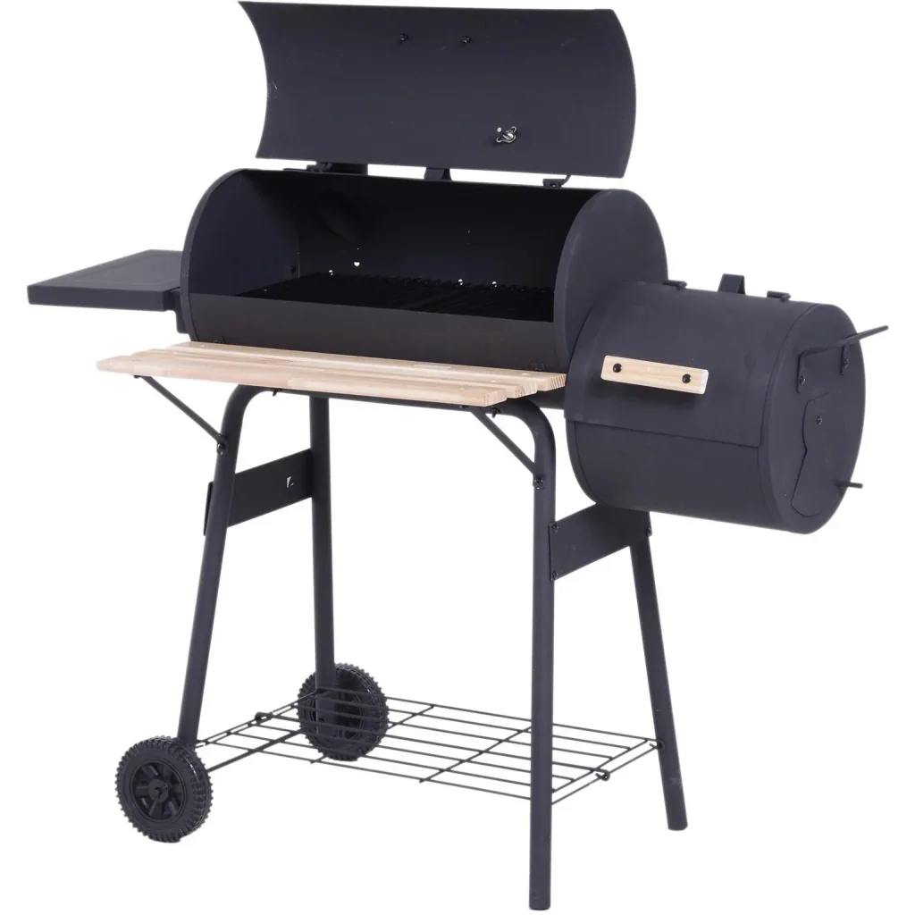 Smoker Grill BBQ Charcoal Grill Grill Cart with 2 x Combustion Chamber Chimney Black 124 x 53 x 108 cm
