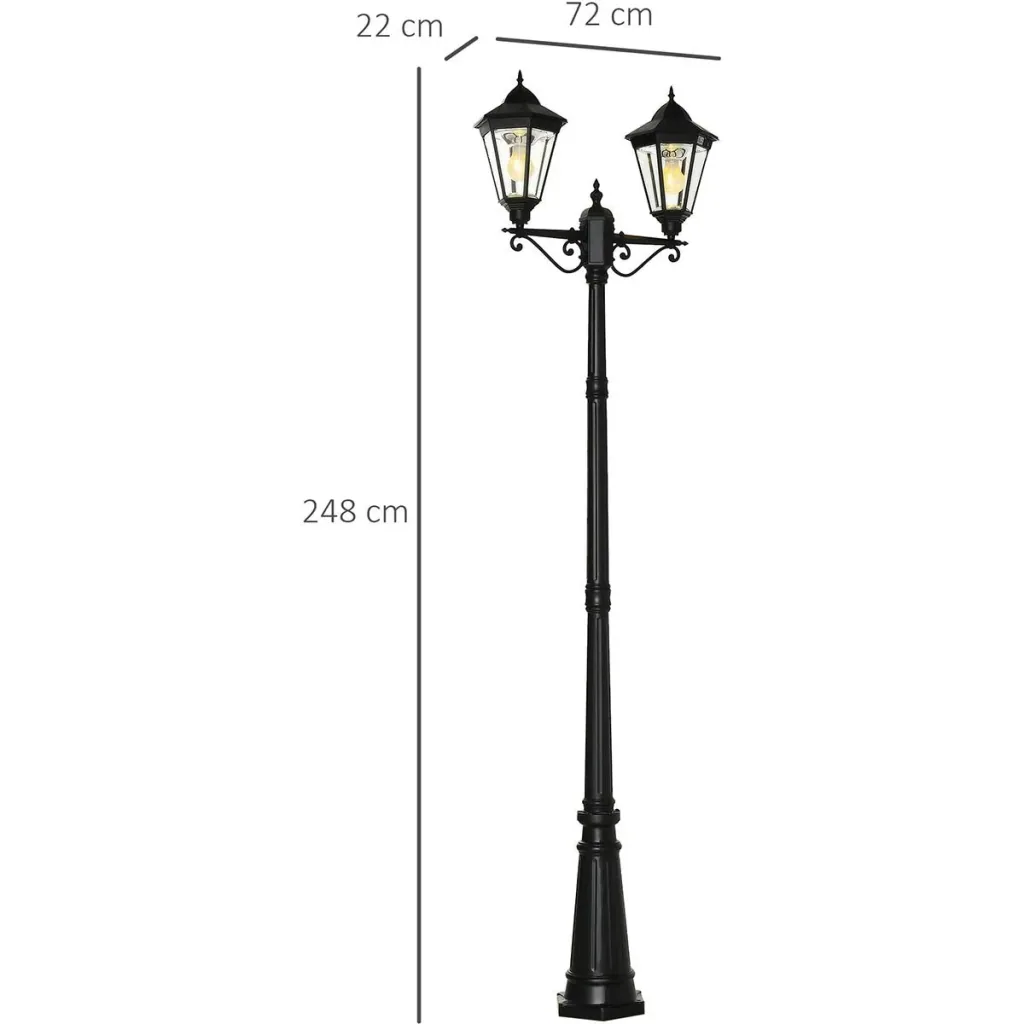 Solar Lamp Pole - Double - Black - 22 x 72 x 248 cm