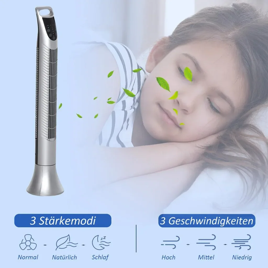 Tower fan with 3 ventilation levels white