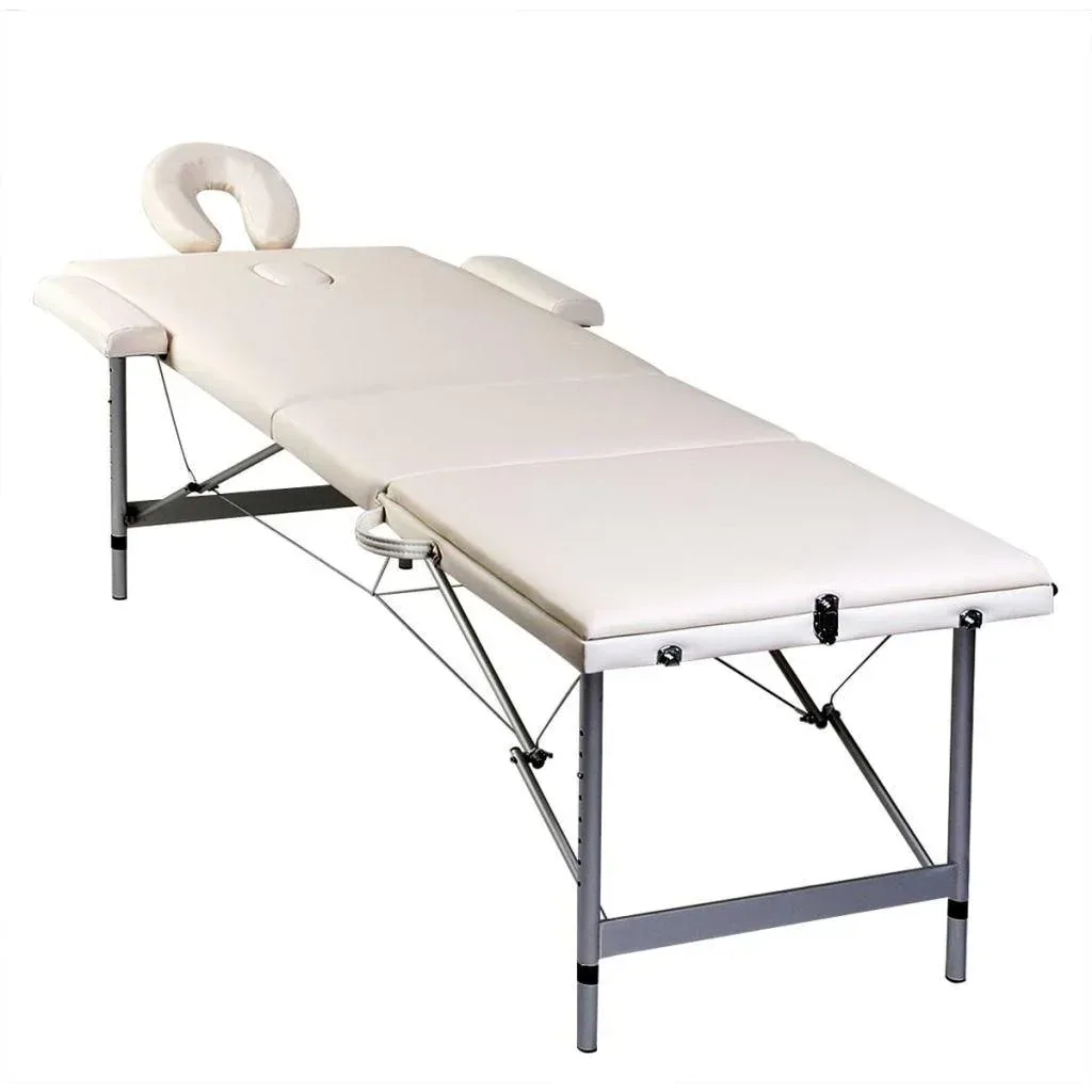Folding massage table 3 zones with aluminum frame (cream)