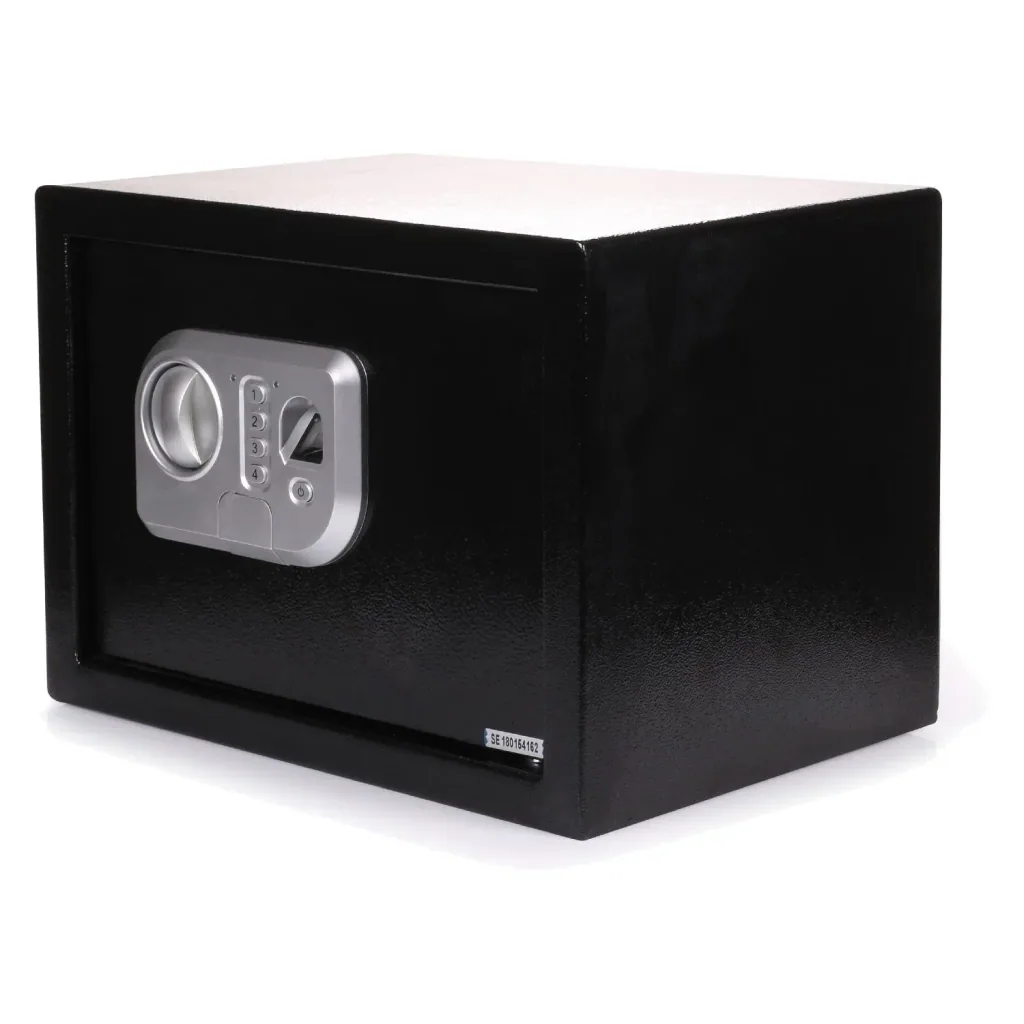 Safe with numeric code and fingerprint sensor