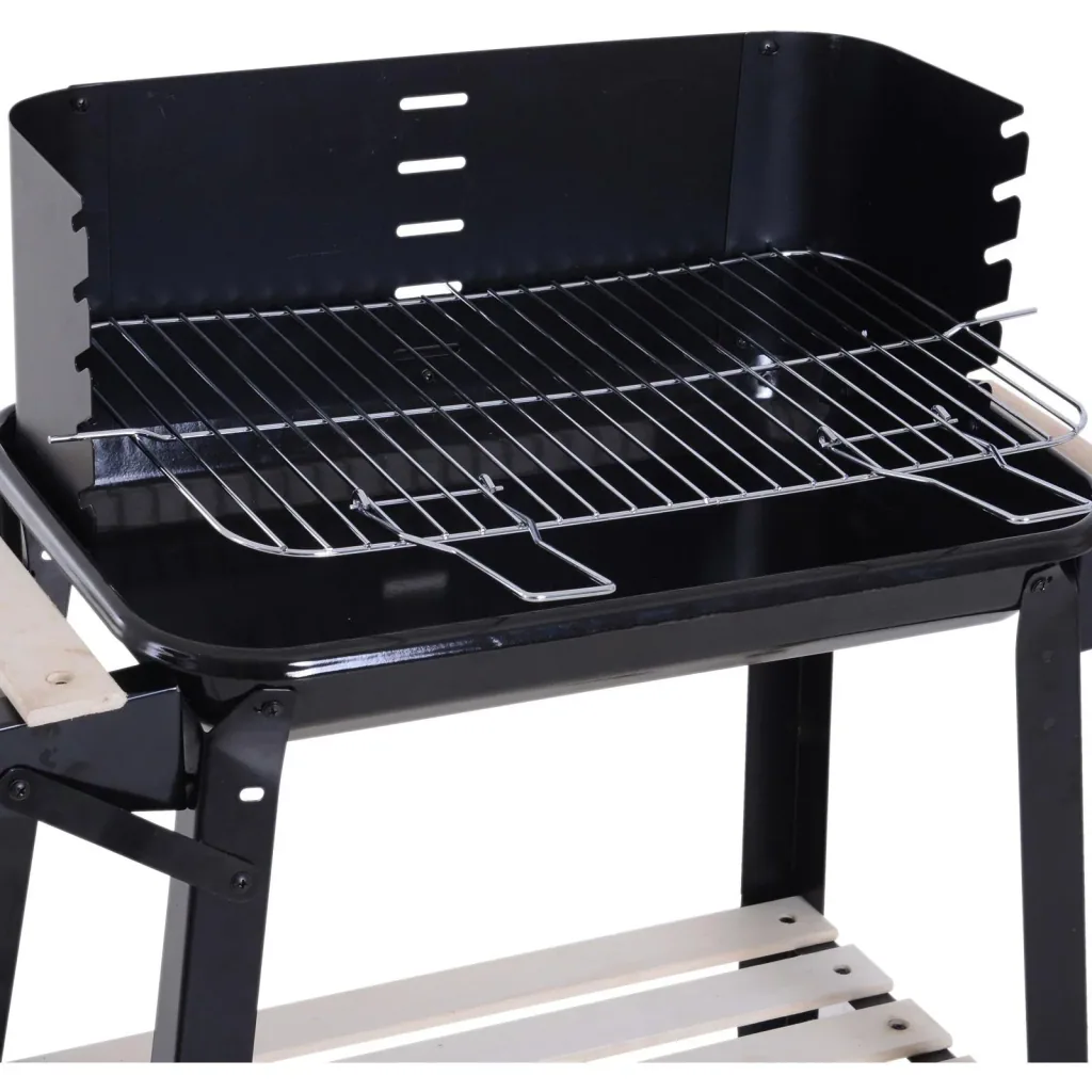 Grill cart stand grill charcoal grill with wind protection 2 x storage compartment height adjustable grill grate metal black 87 x 45 x 8
