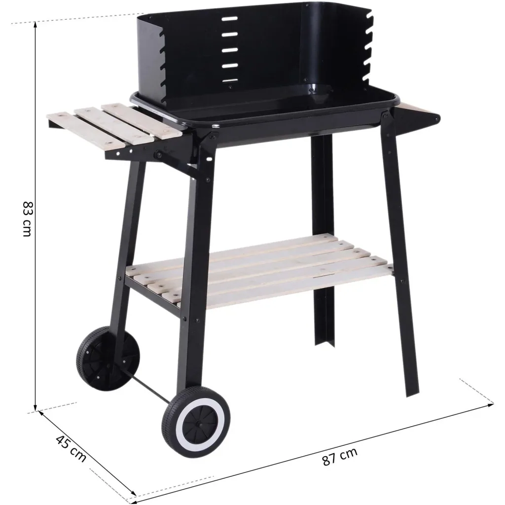 Grill cart stand grill charcoal grill with wind protection 2 x storage compartment height adjustable grill grate metal black 87 x 45 x 8