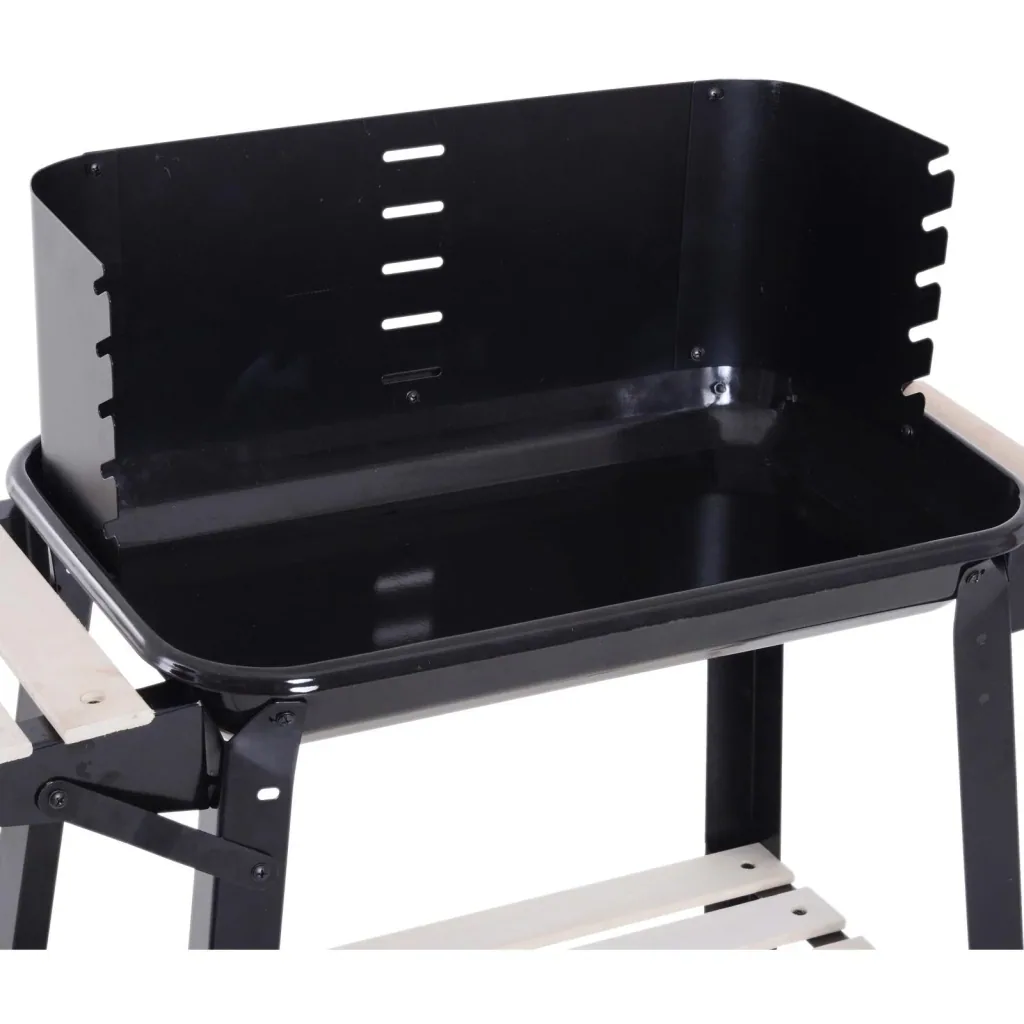 Grill cart stand grill charcoal grill with wind protection 2 x storage compartment height adjustable grill grate metal black 87 x 45 x 8