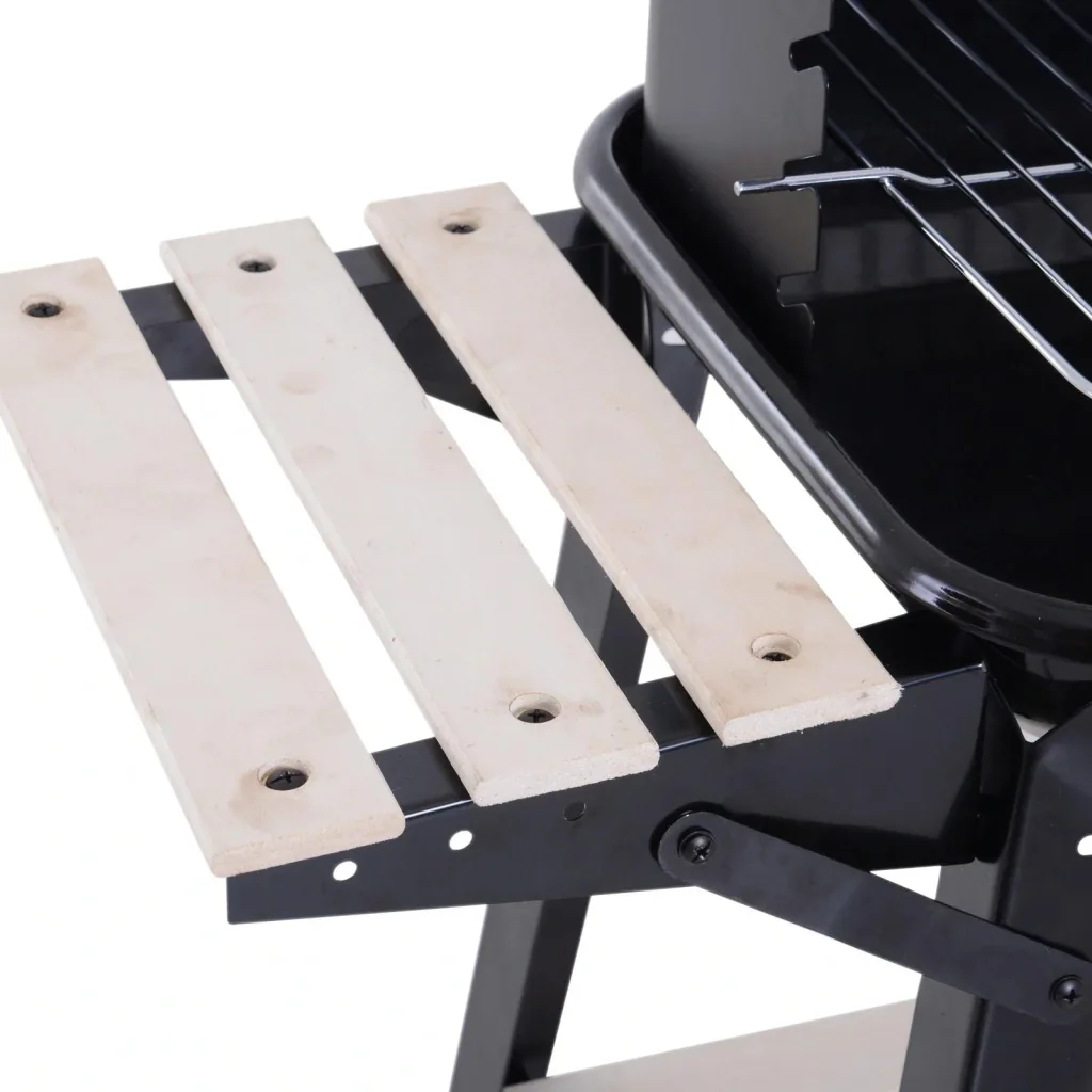 Grill cart stand grill charcoal grill with wind protection 2 x storage compartment height adjustable grill grate metal black 87 x 45 x 8