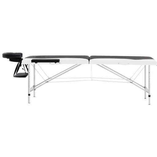 Folding massage table 2 zones aluminum frame black and white